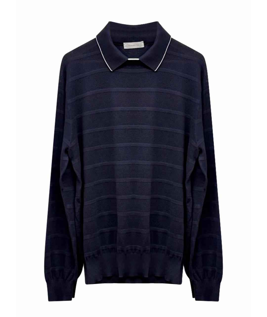 ZEGNA Темно-синее хлопковое поло с длинным рукавом, фото 1