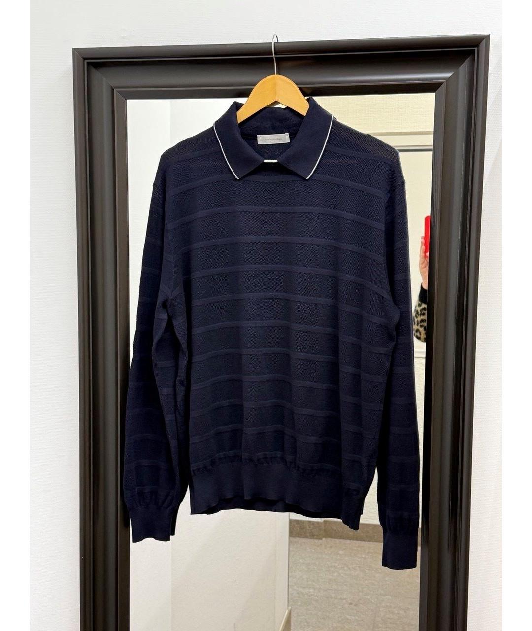 ZEGNA Темно-синее хлопковое поло с длинным рукавом, фото 8