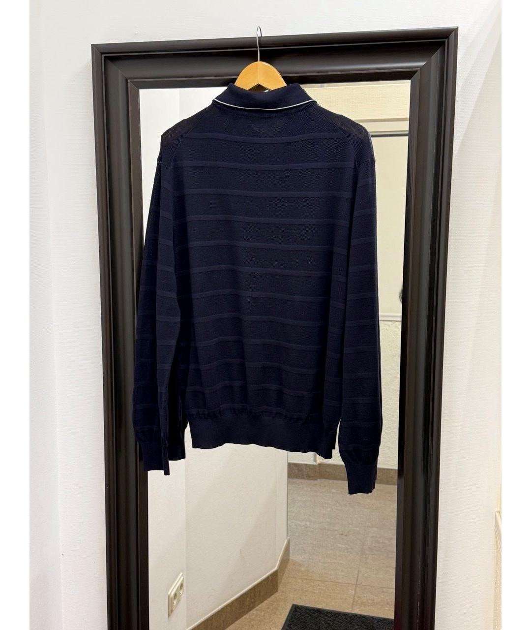 ZEGNA Темно-синее хлопковое поло с длинным рукавом, фото 2