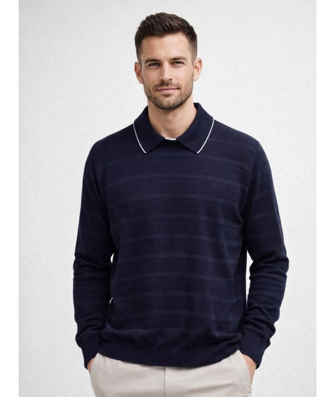 ZEGNA Темно-синее хлопковое поло с длинным рукавом, фото 7