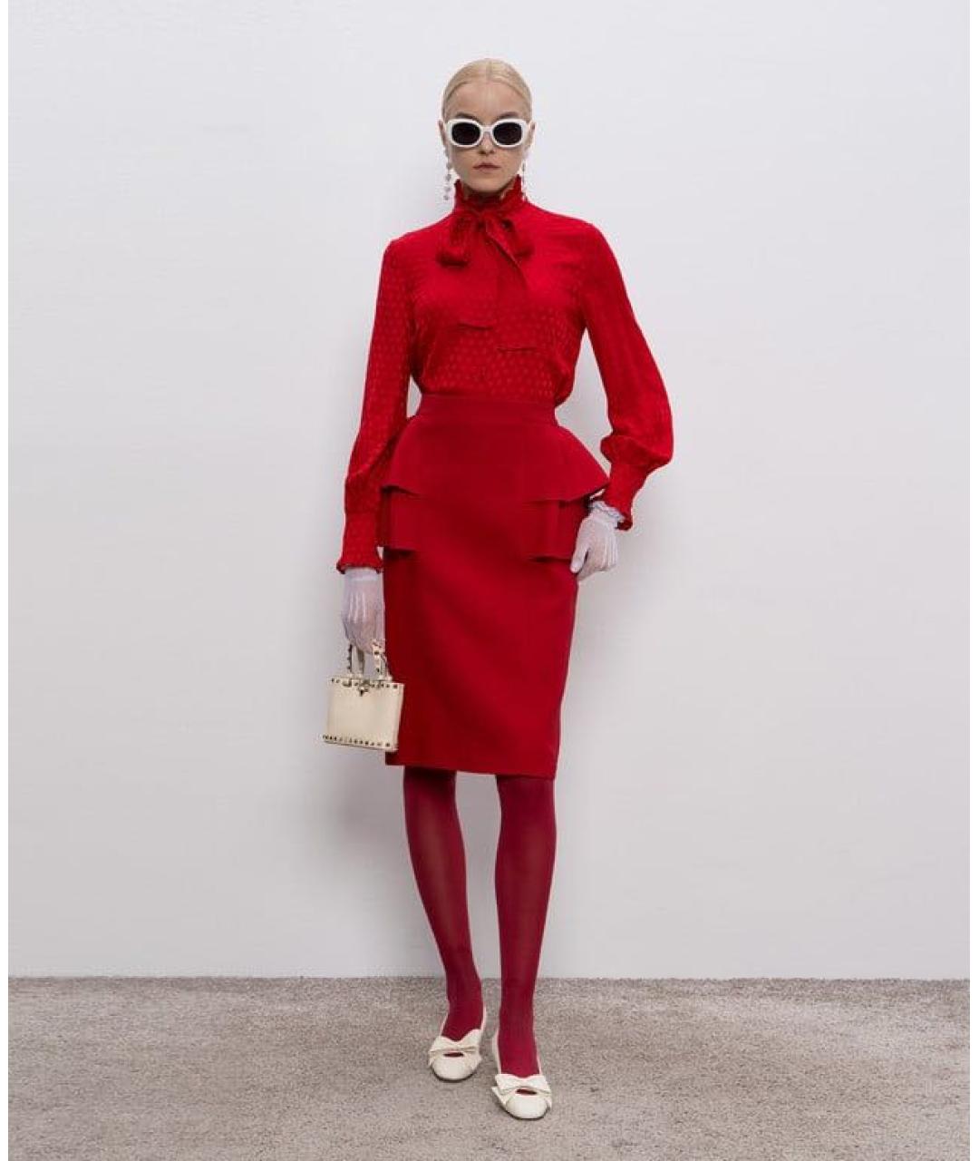 VALENTINO Красная шерстяная юбка миди, фото 2