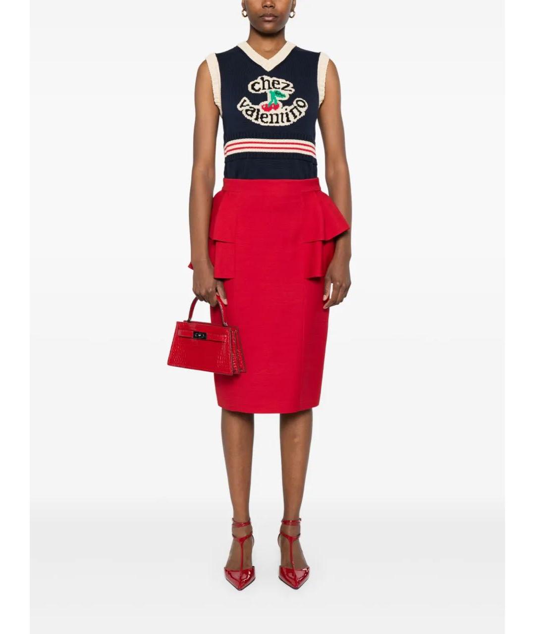 VALENTINO Красная шерстяная юбка миди, фото 6
