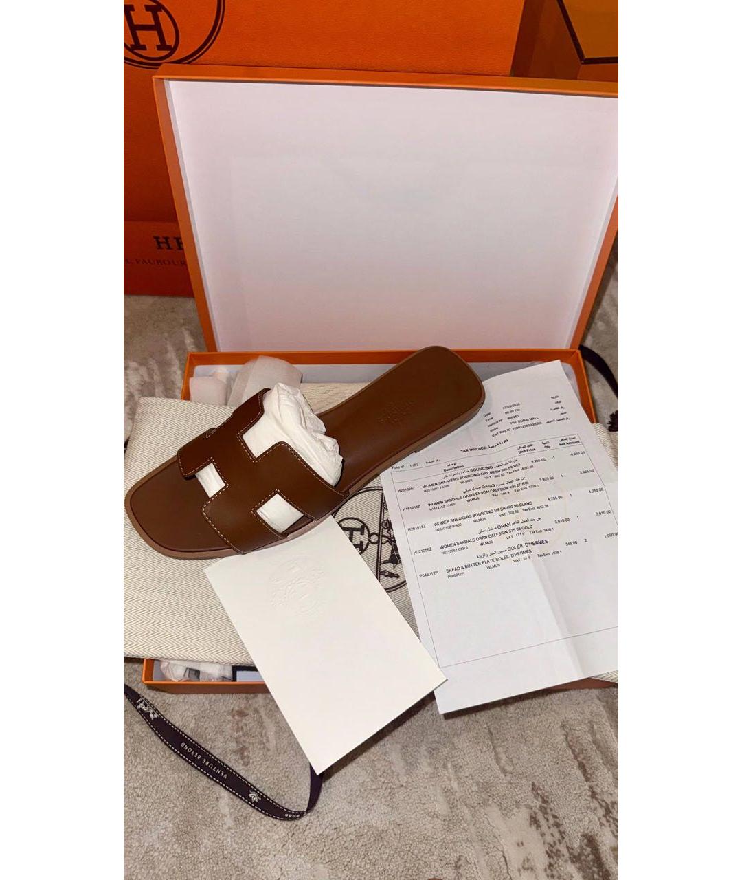 HERMES Коричневые кожаные сандалии, фото 4