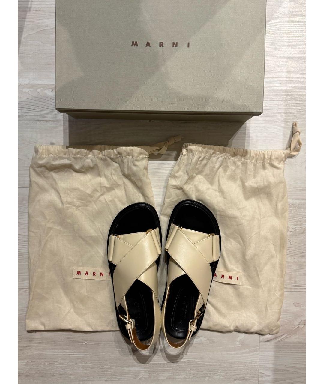 MARNI Бежевые кожаные сандалии, фото 4