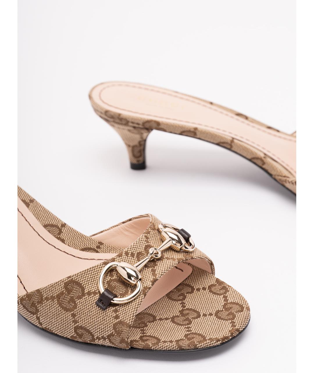 GUCCI Бежевые текстильные мюли, фото 5