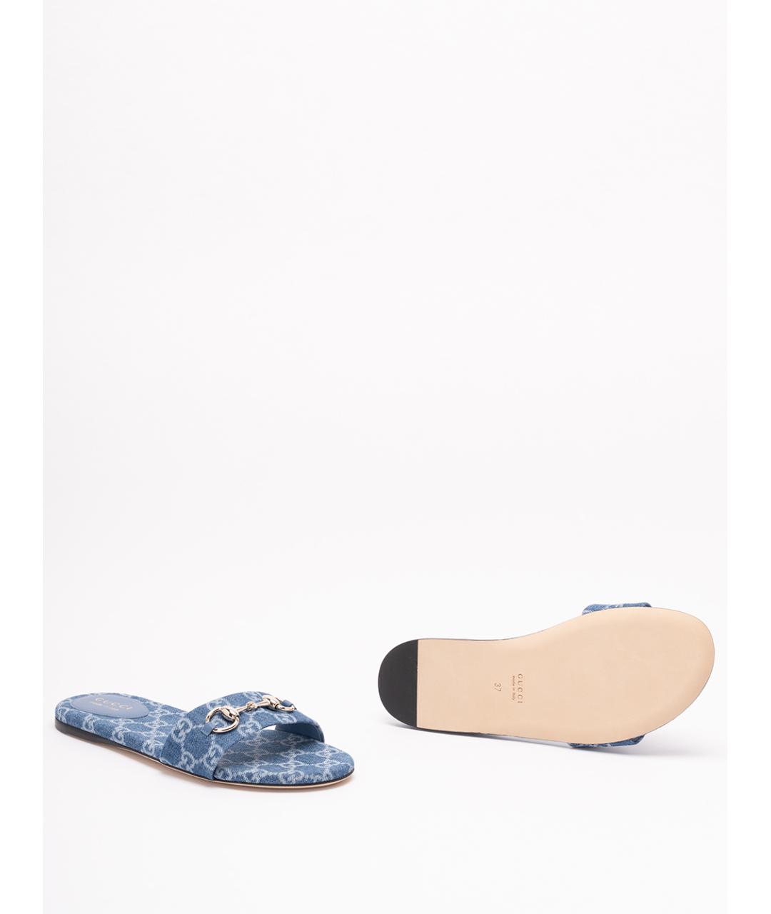 GUCCI Голубые текстильные шлепанцы, фото 4