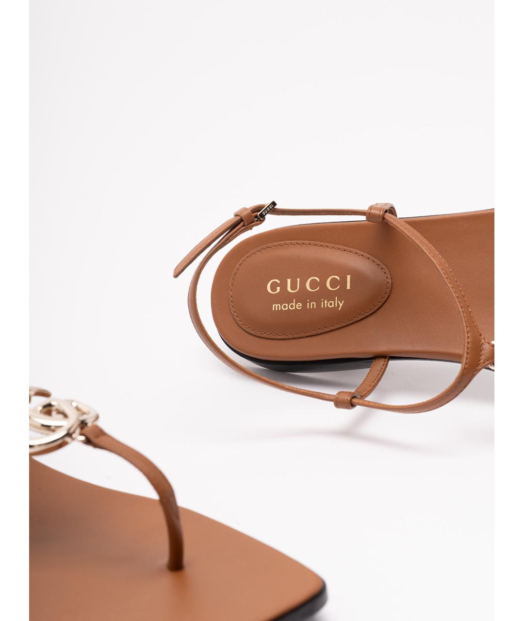 GUCCI Коричневые кожаные сандалии, фото 5
