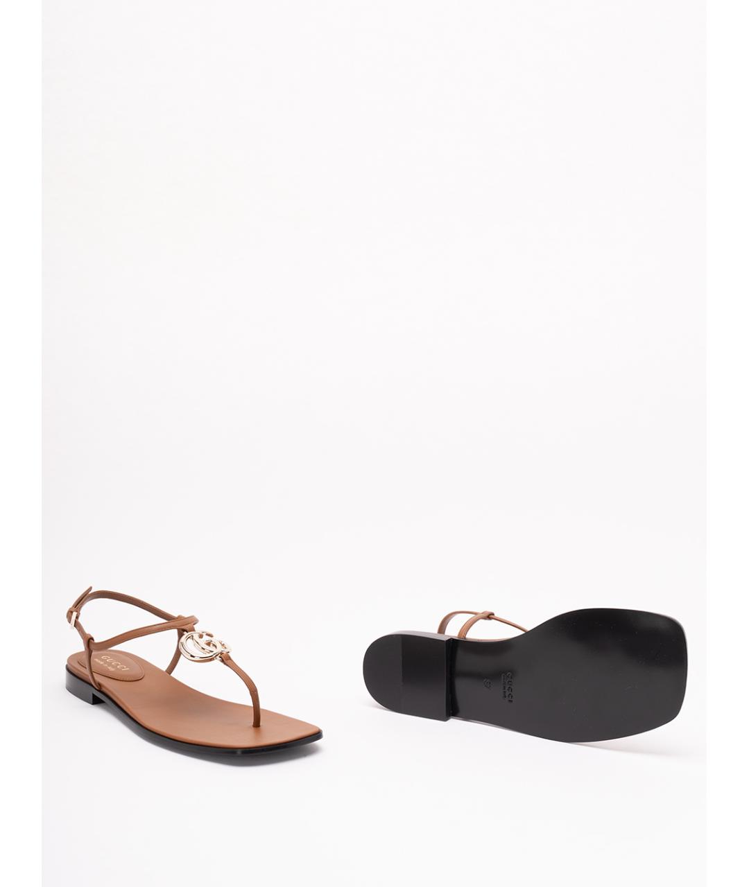 GUCCI Коричневые кожаные сандалии, фото 4