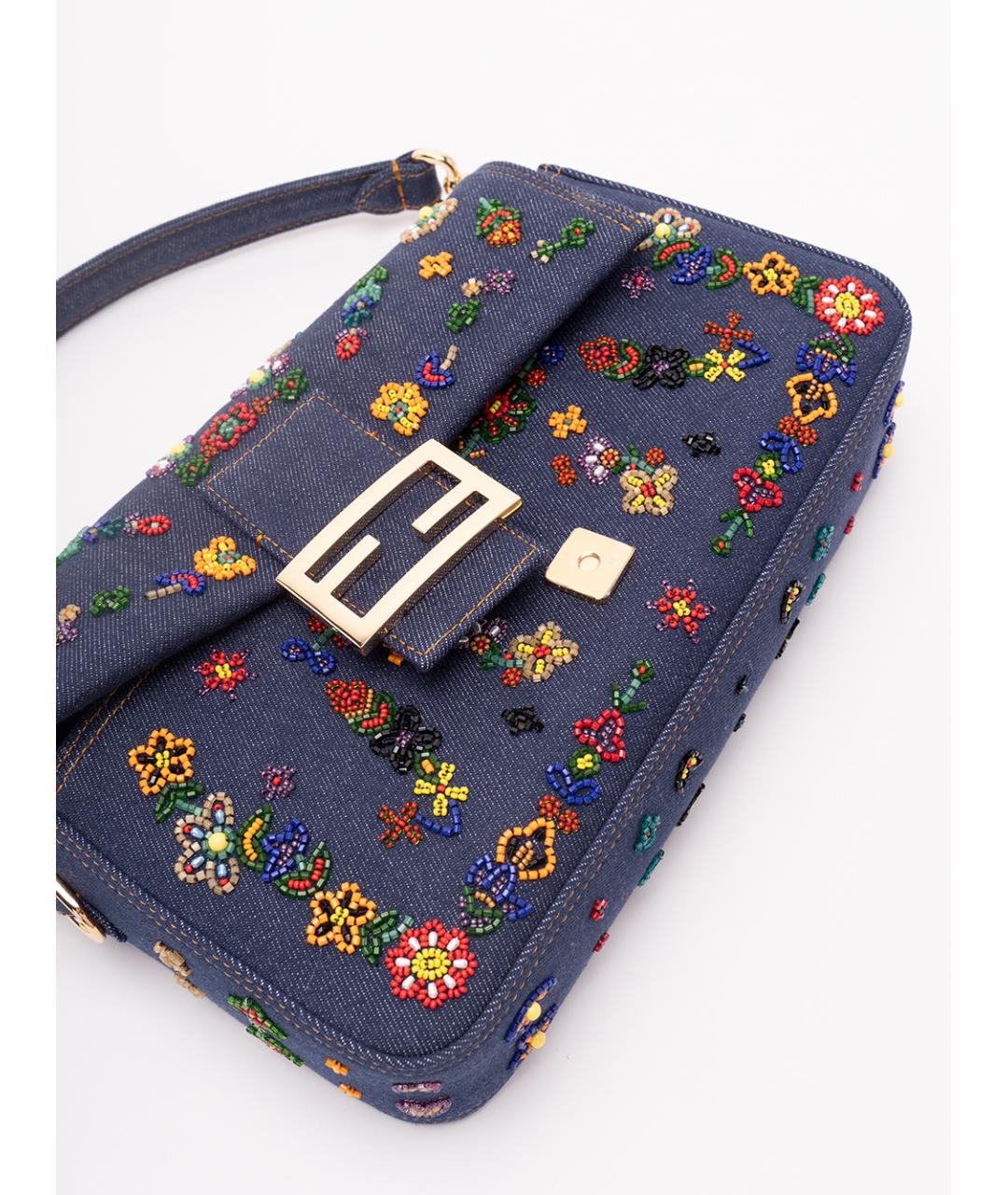 FENDI Синяя хлопковая сумка с короткими ручками, фото 5