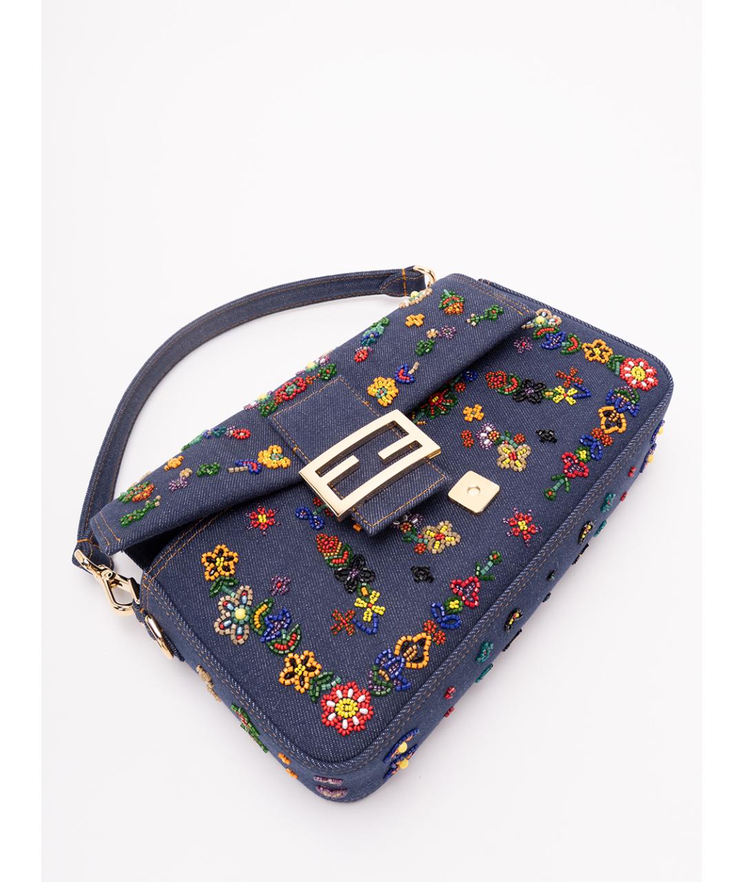 FENDI Синяя хлопковая сумка с короткими ручками, фото 4