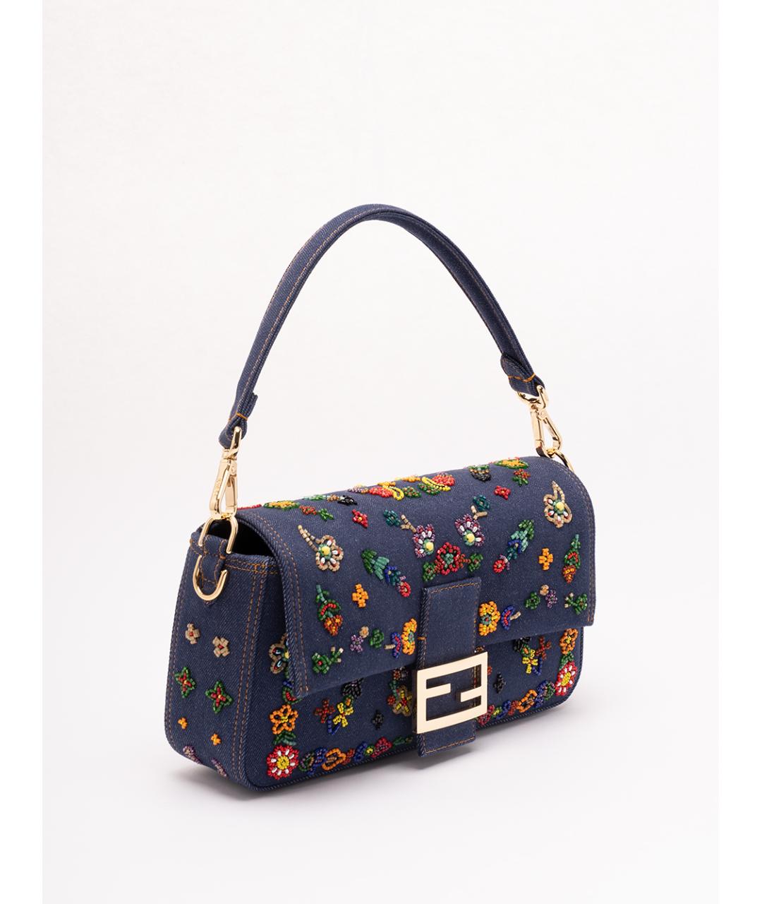 FENDI Синяя хлопковая сумка с короткими ручками, фото 3