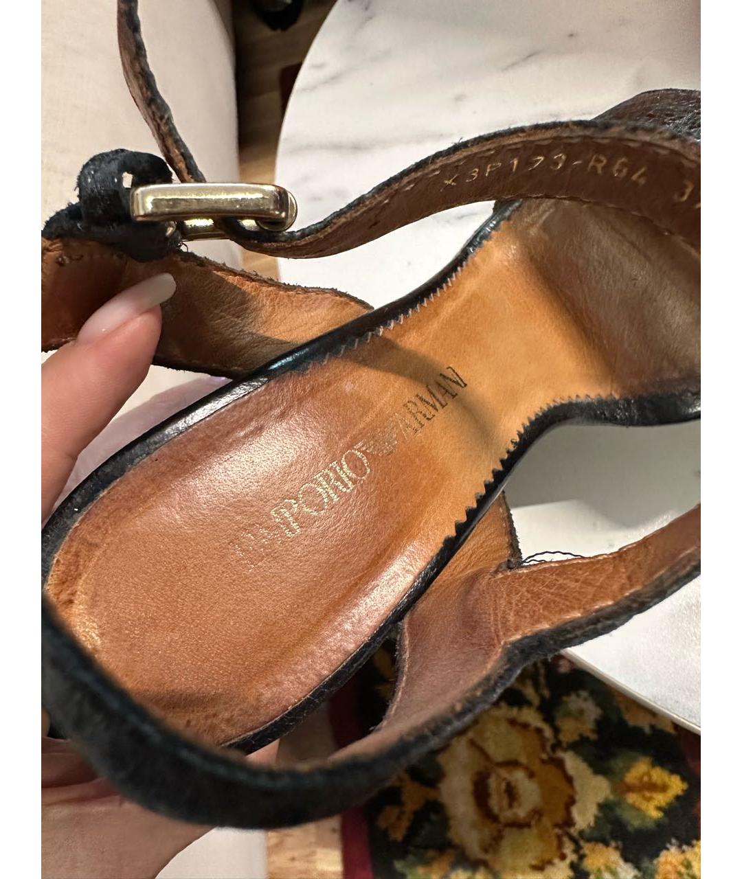 EMPORIO ARMANI Черные кожаные босоножки, фото 6