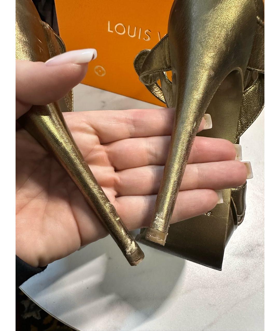 SAINT LAURENT Золотые кожаные босоножки, фото 8