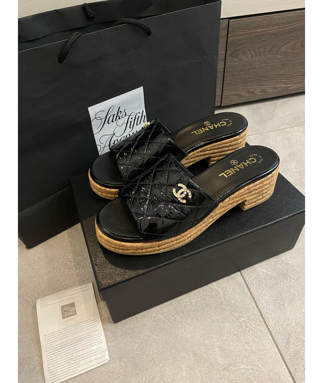 CHANEL Черные кожаные шлепанцы, фото 7