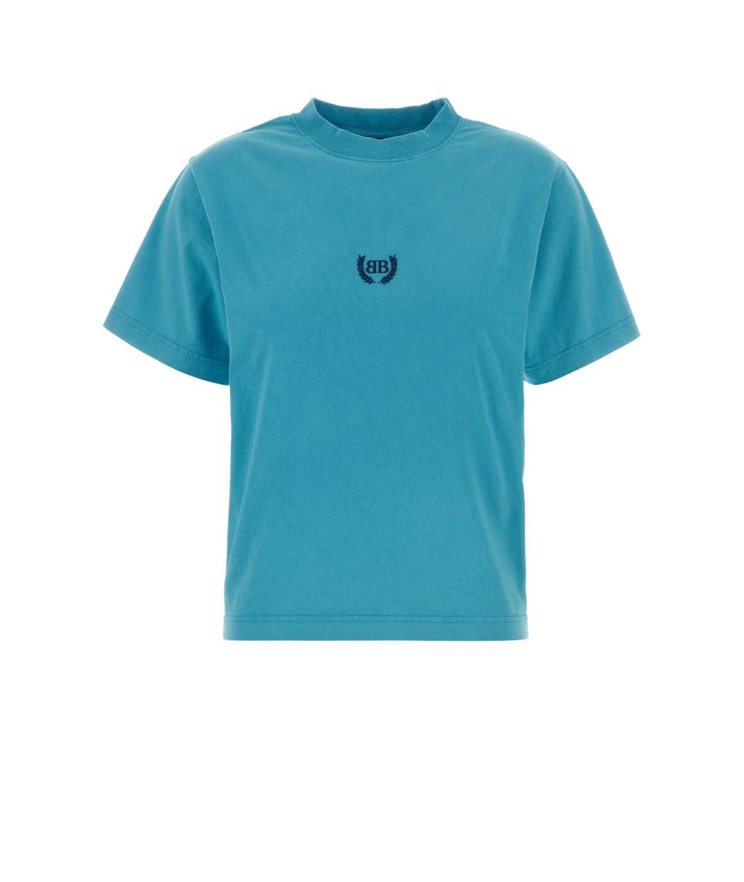 BALENCIAGA Голубая хлопковая футболка, фото 1