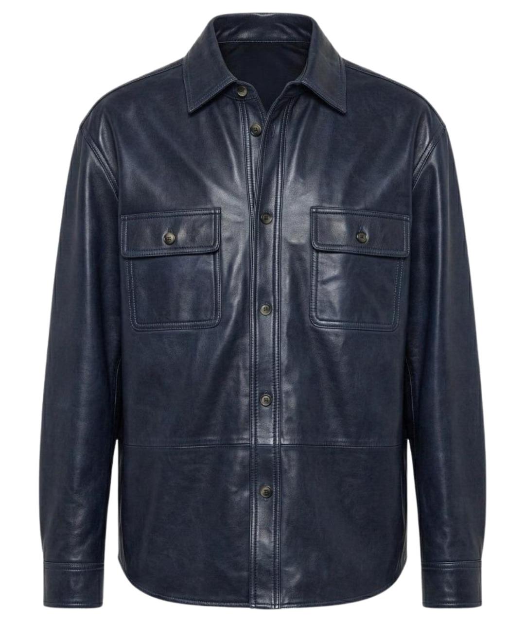 LOEWE Синяя кожаная куртка, фото 1