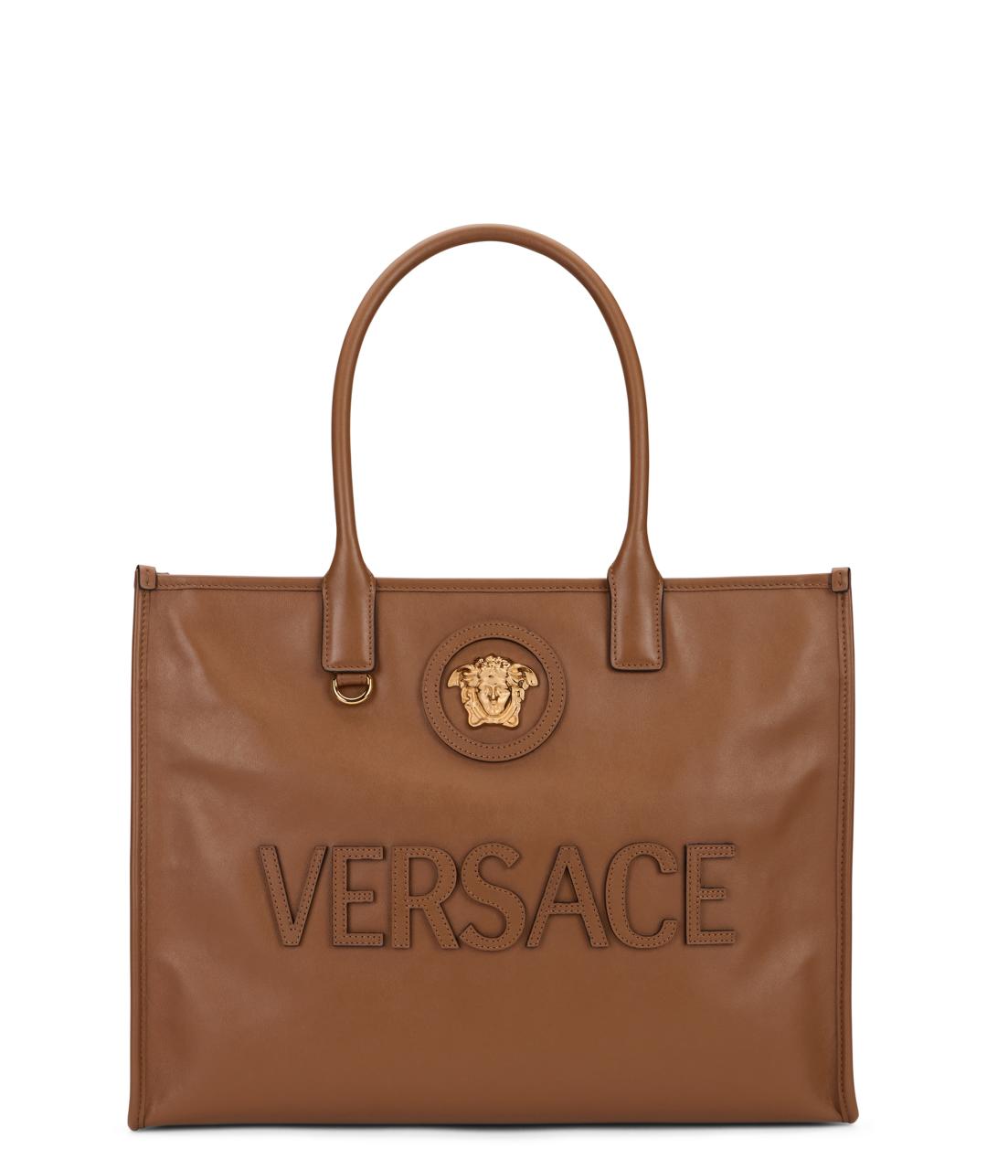 VERSACE Коричневая кожаная сумка тоут, фото 1