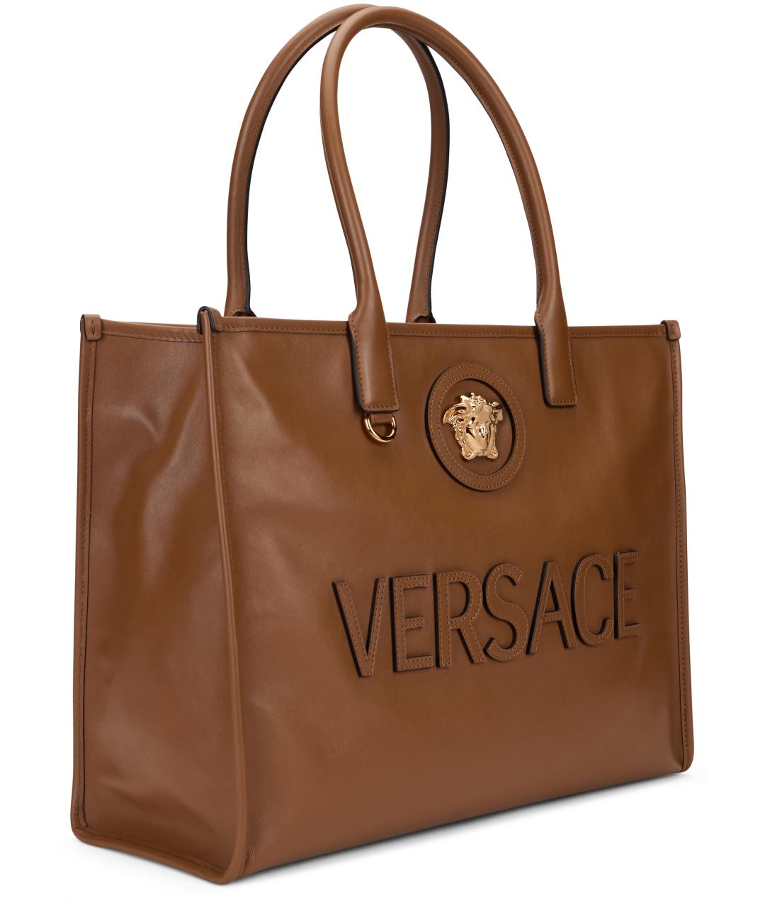 VERSACE Коричневая кожаная сумка тоут, фото 3