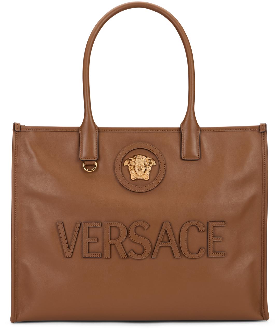 VERSACE Коричневая кожаная сумка тоут, фото 2