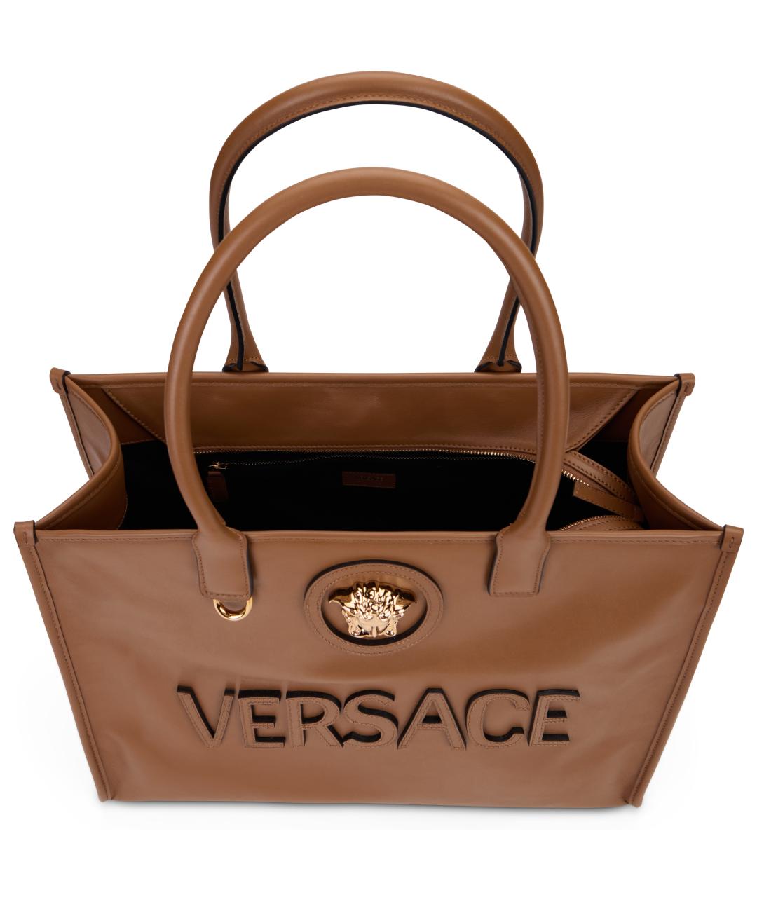 VERSACE Коричневая кожаная сумка тоут, фото 5