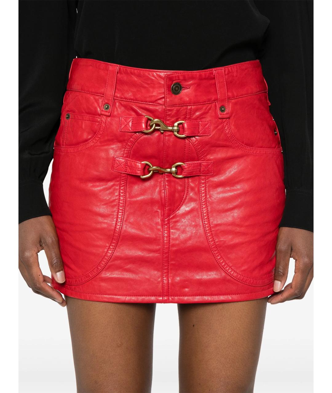 ISABEL MARANT Красная кожаная юбка мини, фото 4