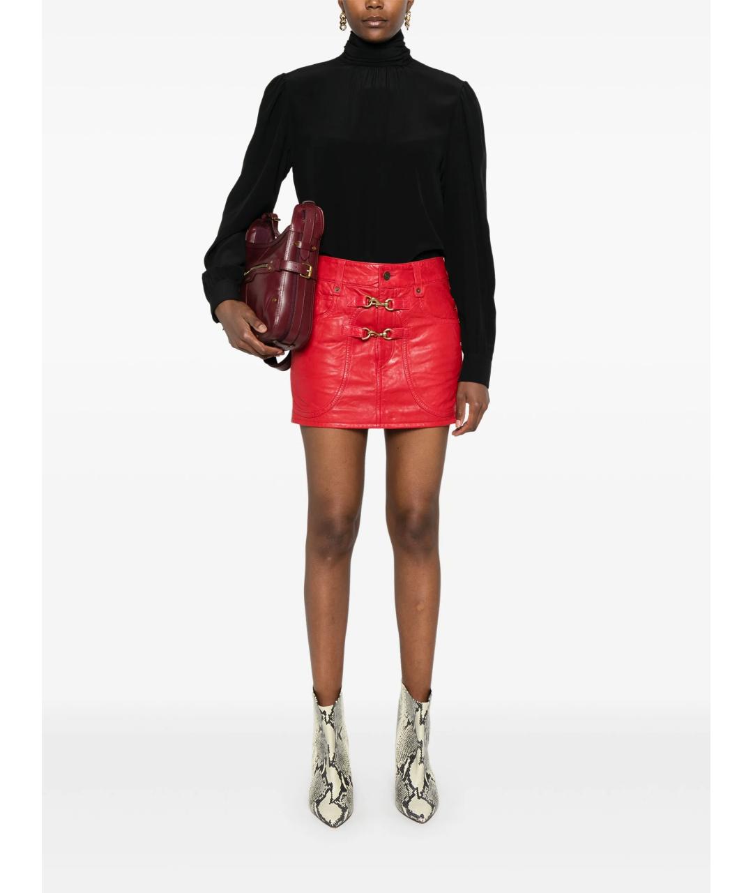 ISABEL MARANT Красная кожаная юбка мини, фото 5