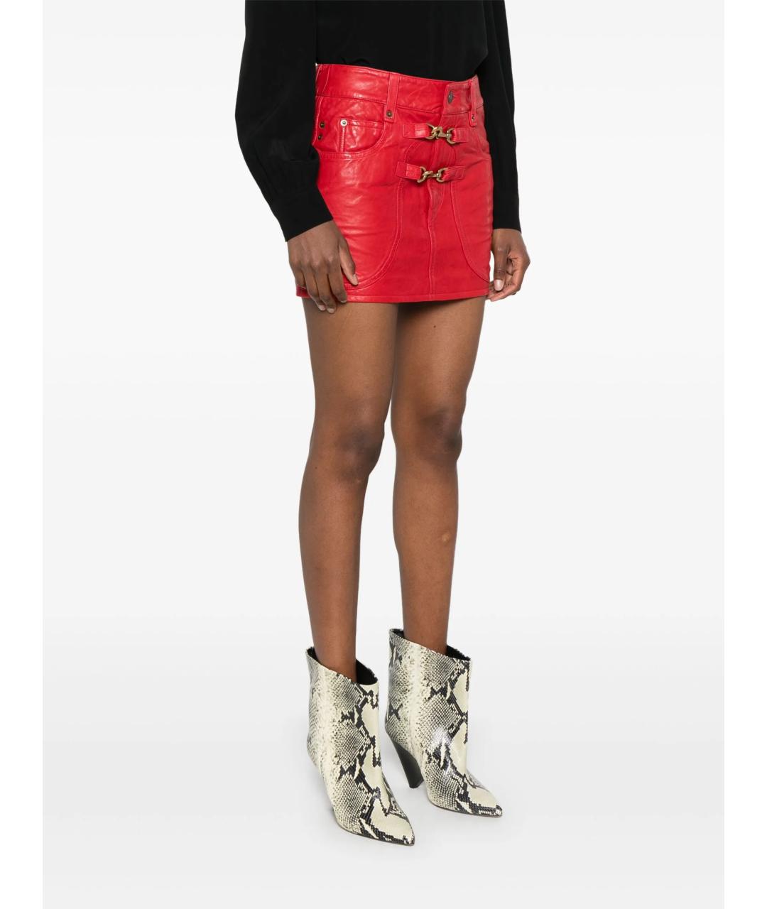 ISABEL MARANT Красная кожаная юбка мини, фото 3