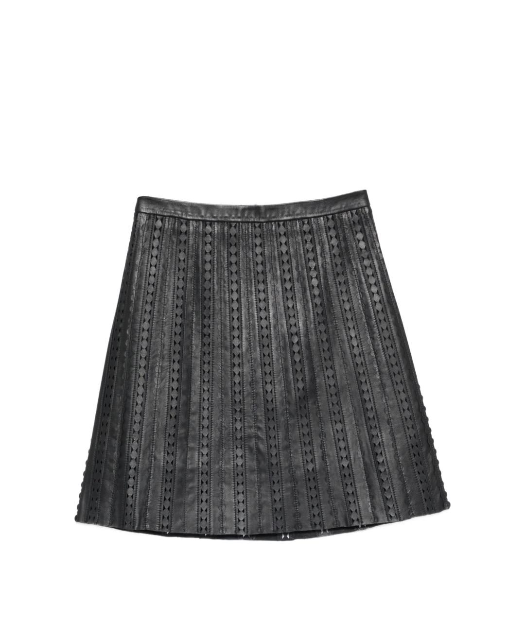 YVES SALOMON Черная кожаная юбка мини, фото 4