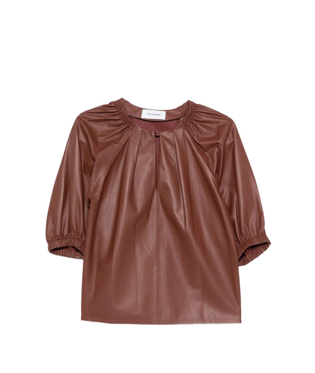 YVES SALOMON Коричневая кожаная блузы, фото 4