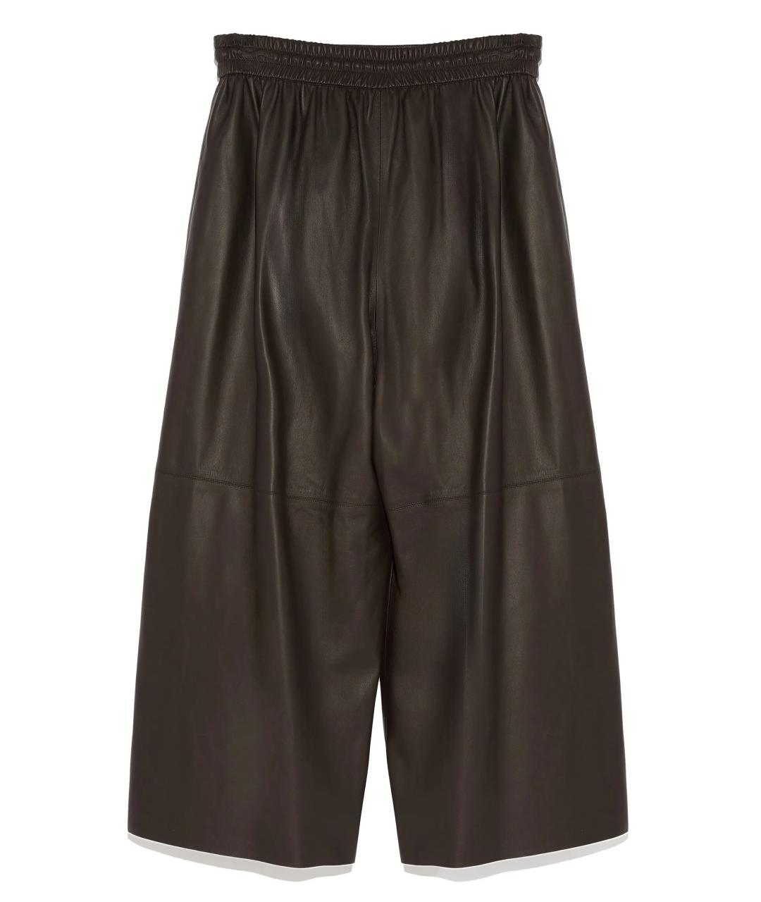 YVES SALOMON Коричневые кожаные прямые брюки, фото 2