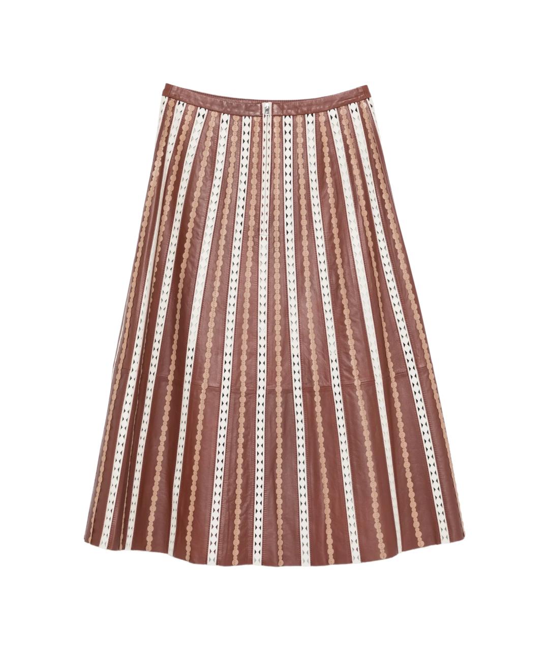 YVES SALOMON Коричневая кожаная юбка миди, фото 2