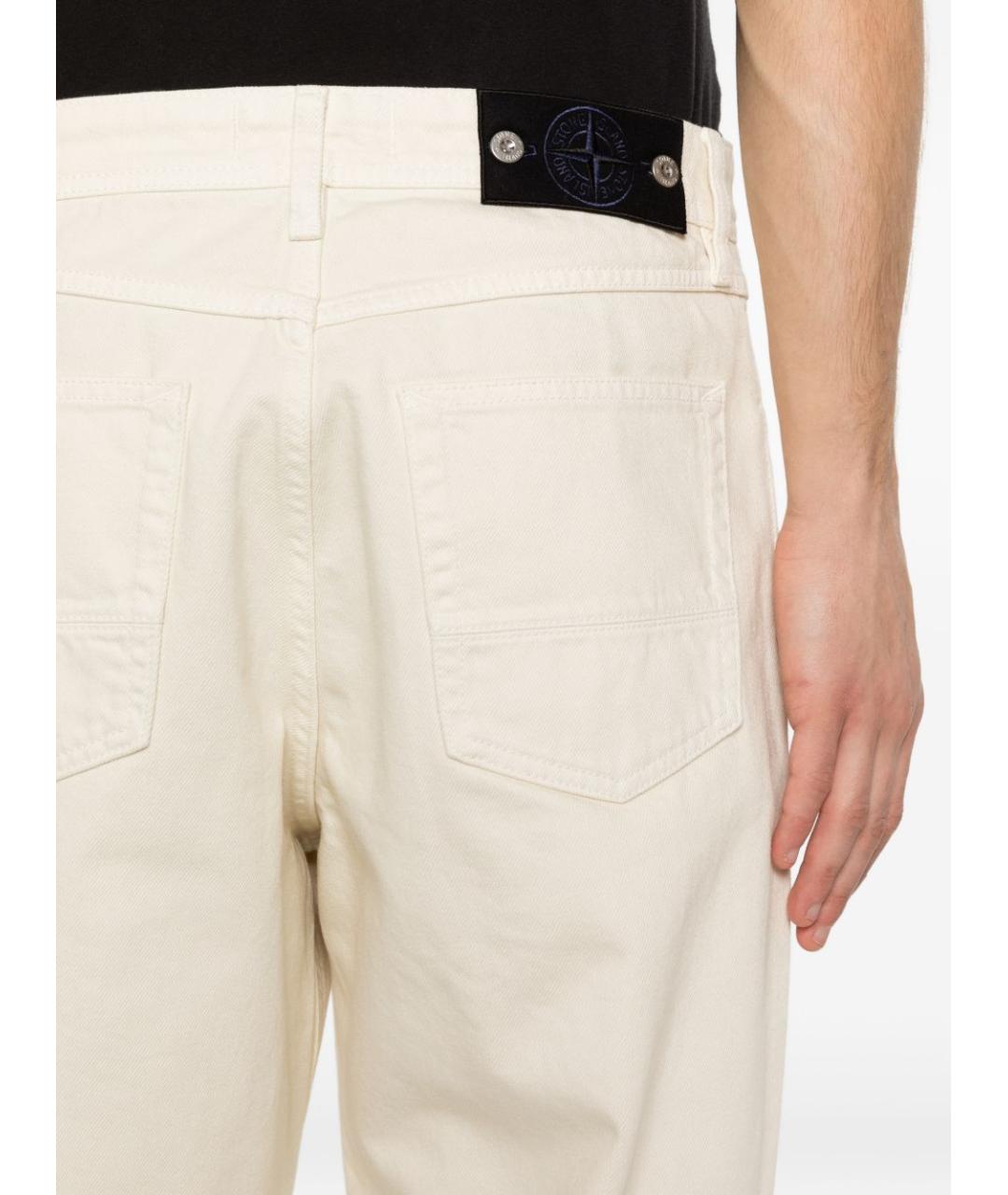 STONE ISLAND Белые хлопковые прямые джинсы, фото 3
