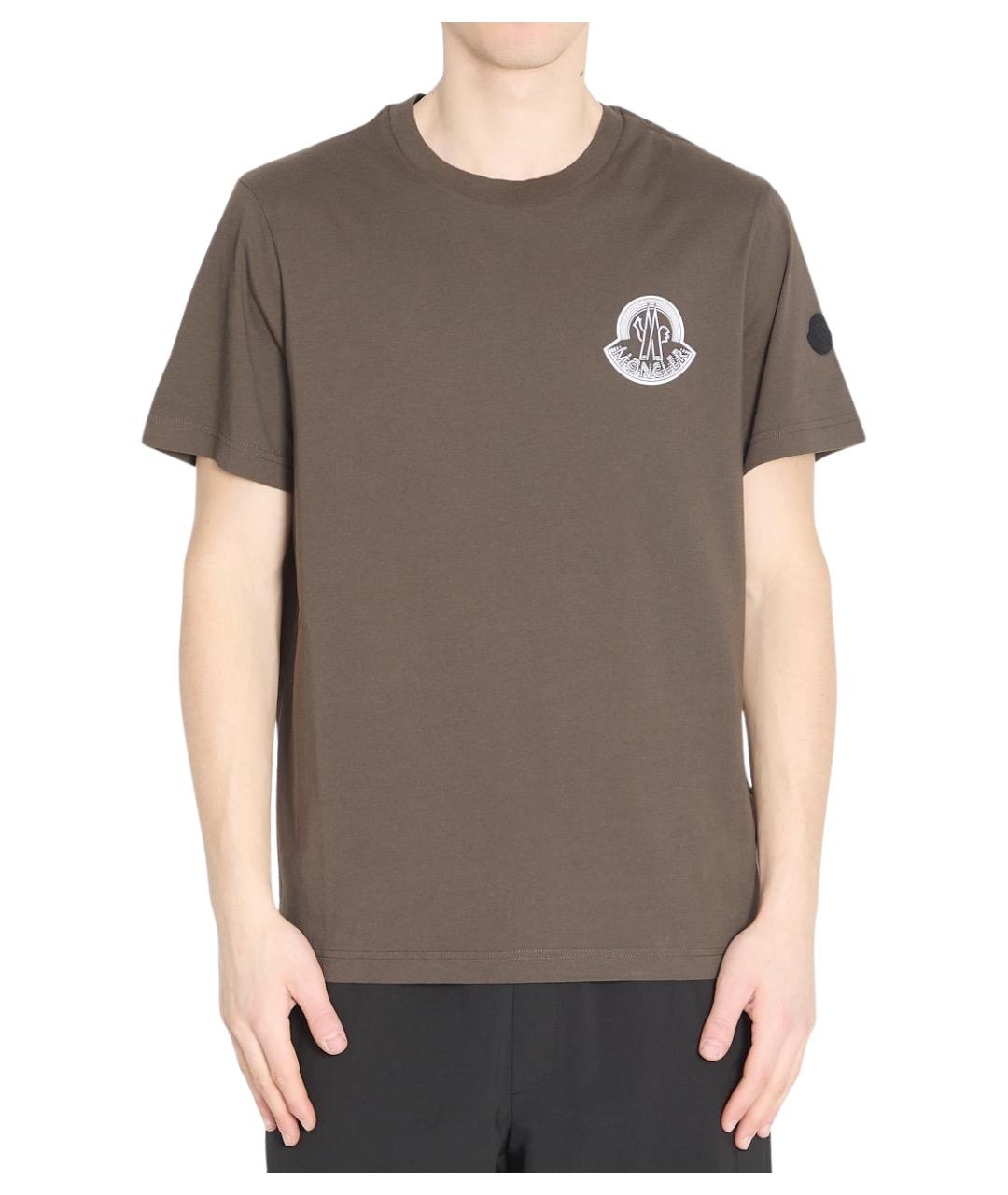 MONCLER Коричневая хлопковая футболка, фото 1
