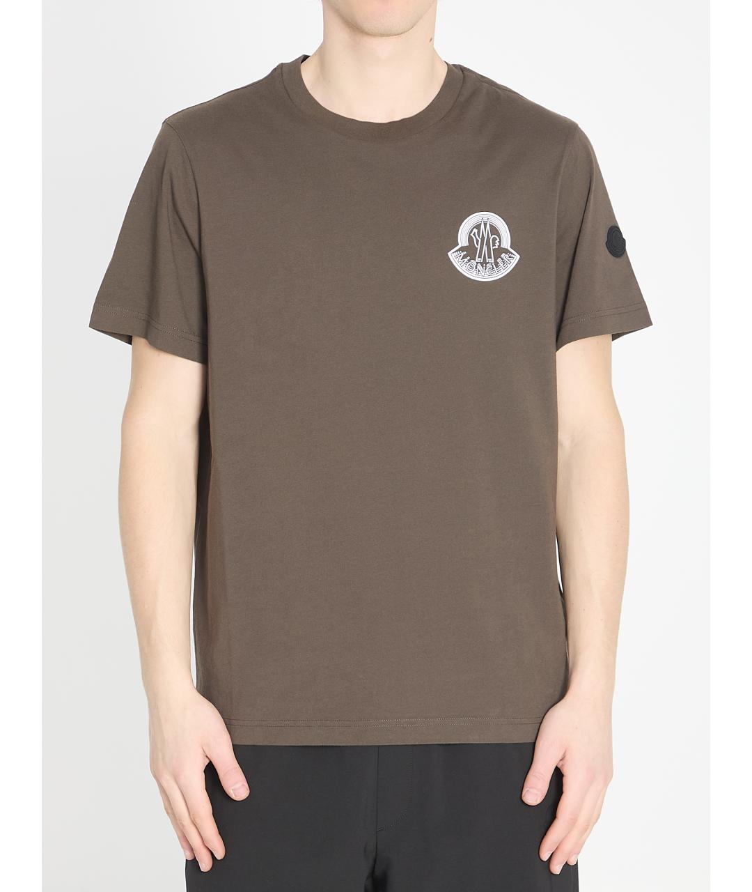 MONCLER Коричневая хлопковая футболка, фото 5