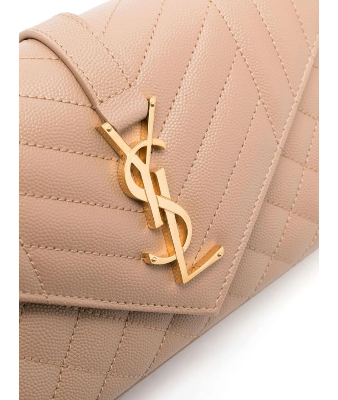 SAINT LAURENT Бежевая кожаная сумка через плечо, фото 4