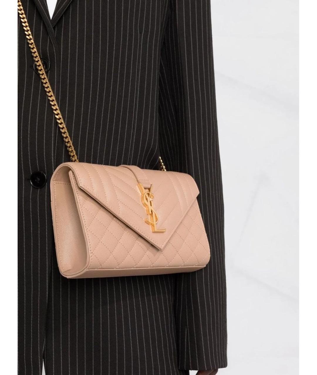 SAINT LAURENT Бежевая кожаная сумка через плечо, фото 2