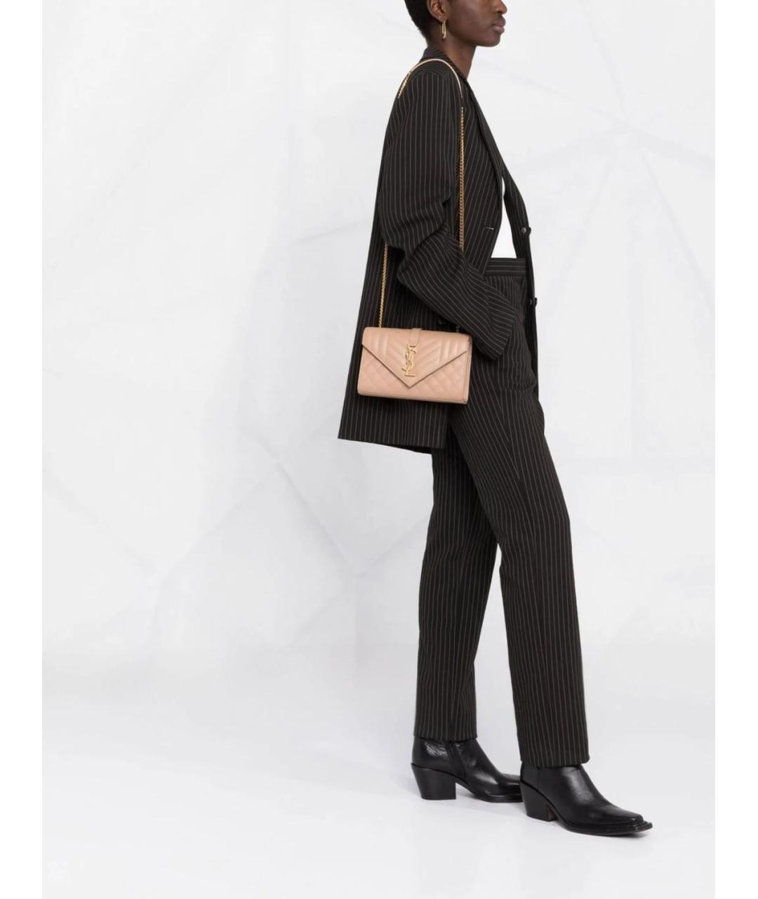 SAINT LAURENT Бежевая кожаная сумка через плечо, фото 3