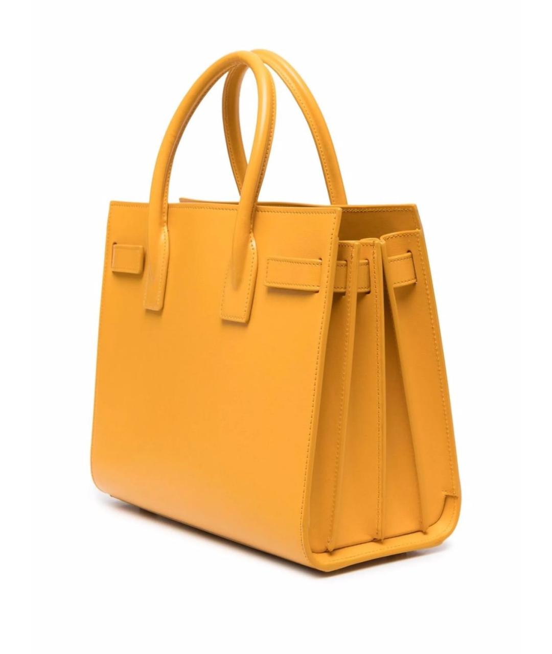 SAINT LAURENT Желтая кожаная сумка с короткими ручками, фото 5