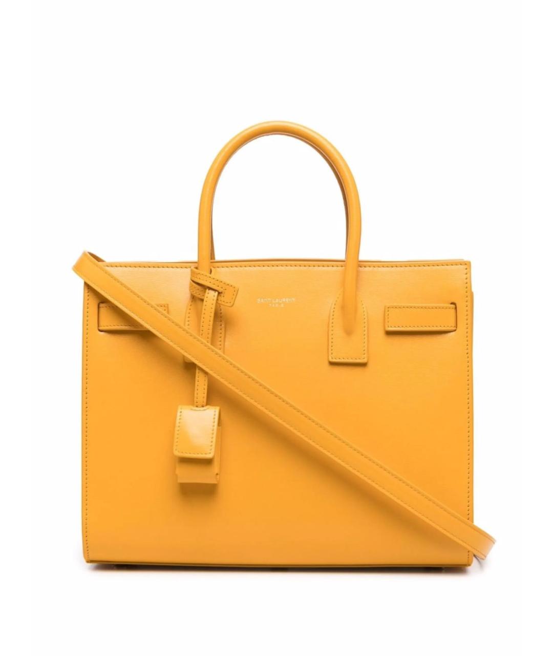 SAINT LAURENT Желтая кожаная сумка с короткими ручками, фото 1