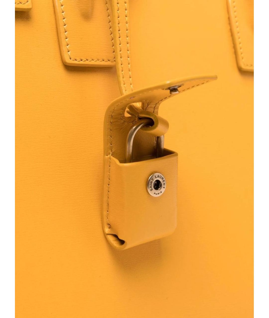 SAINT LAURENT Желтая кожаная сумка с короткими ручками, фото 4