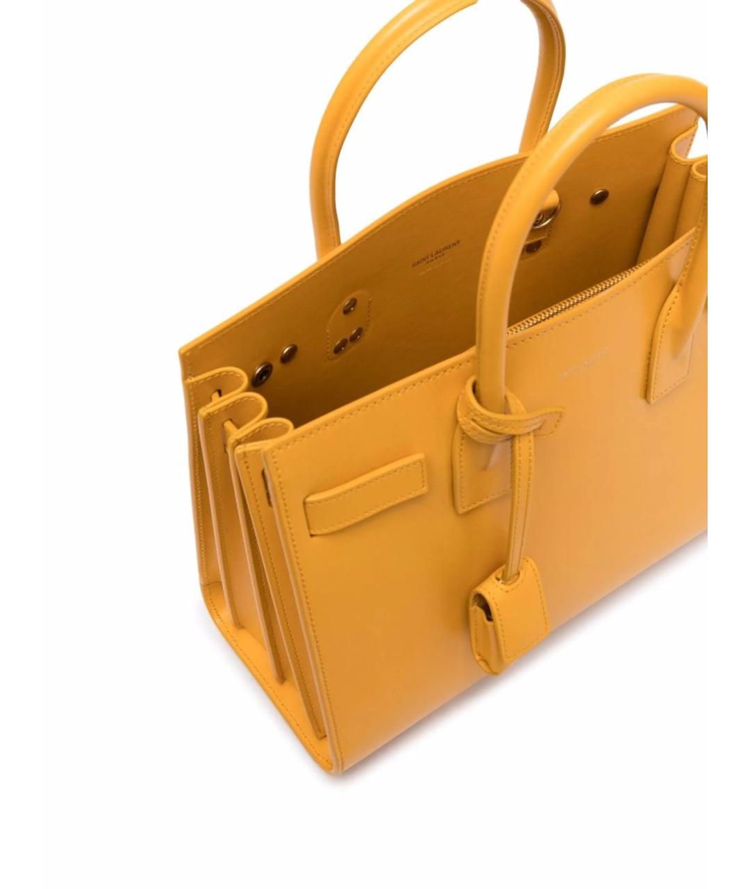 SAINT LAURENT Желтая кожаная сумка с короткими ручками, фото 3