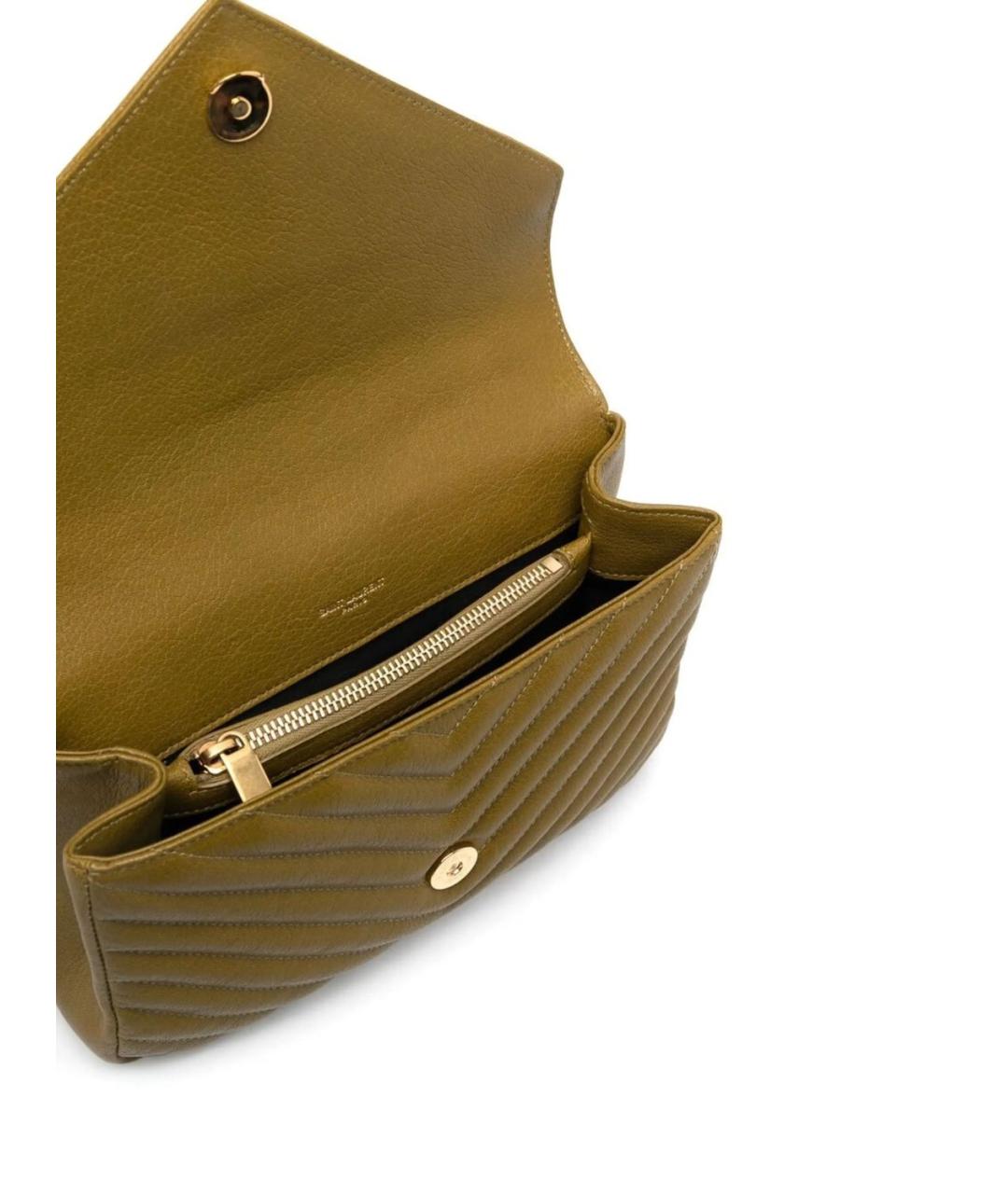 SAINT LAURENT Зеленая кожаная сумка с короткими ручками, фото 3