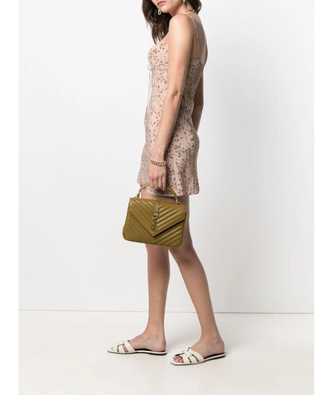 SAINT LAURENT Зеленая кожаная сумка с короткими ручками, фото 2