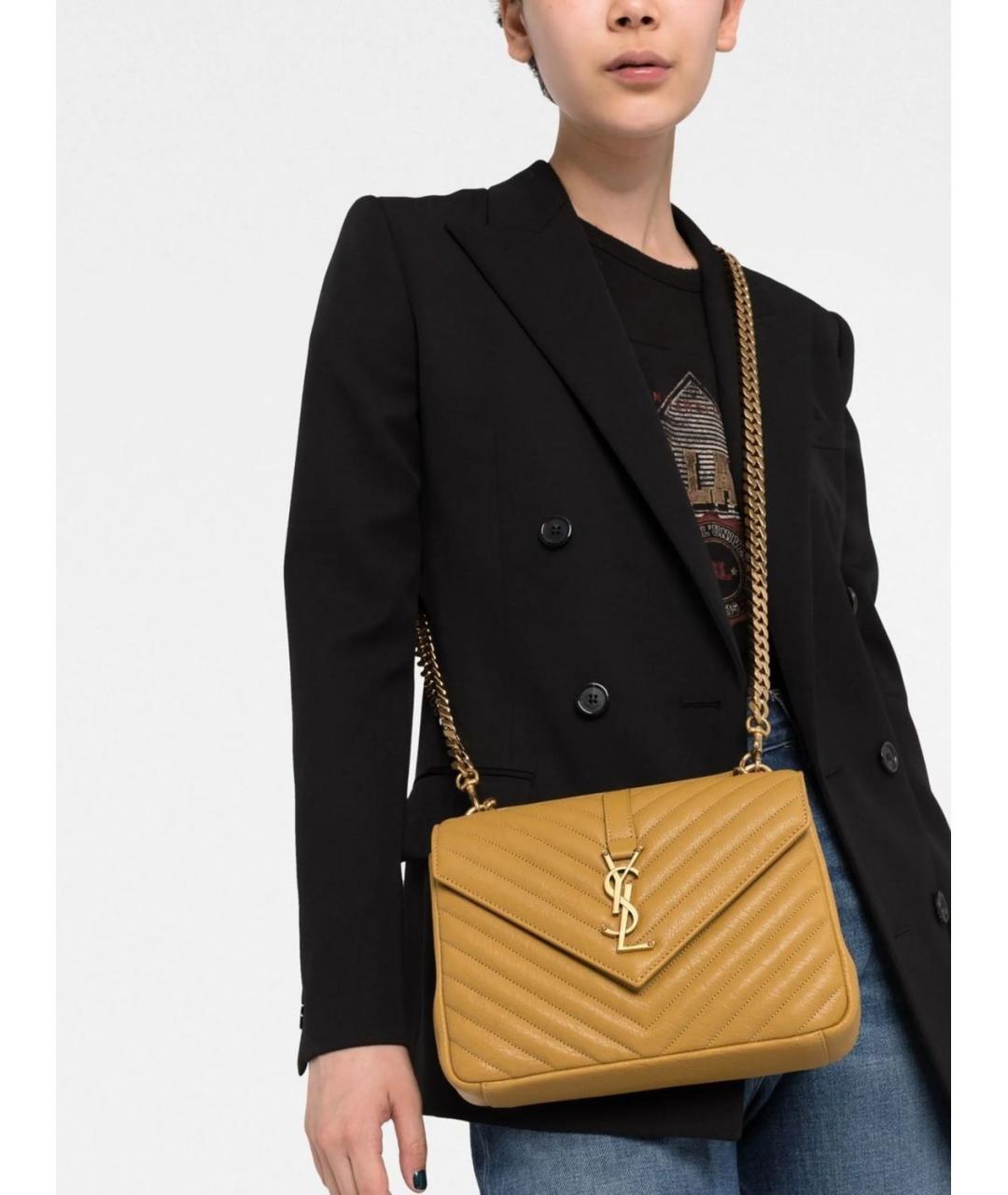 SAINT LAURENT Желтая кожаная сумка с короткими ручками, фото 5