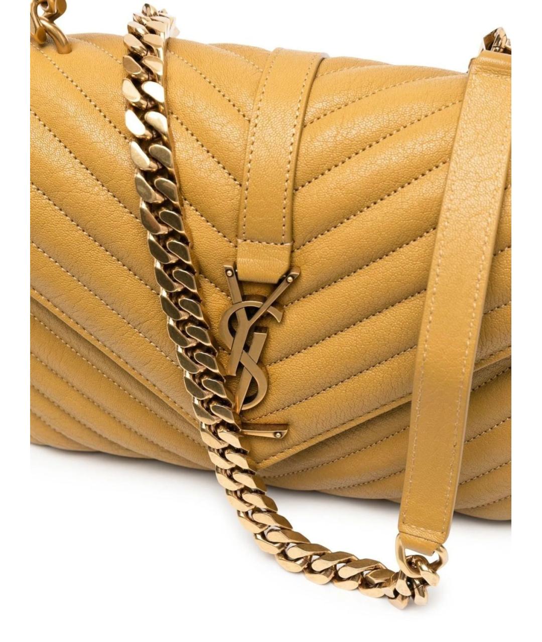 SAINT LAURENT Желтая кожаная сумка с короткими ручками, фото 4