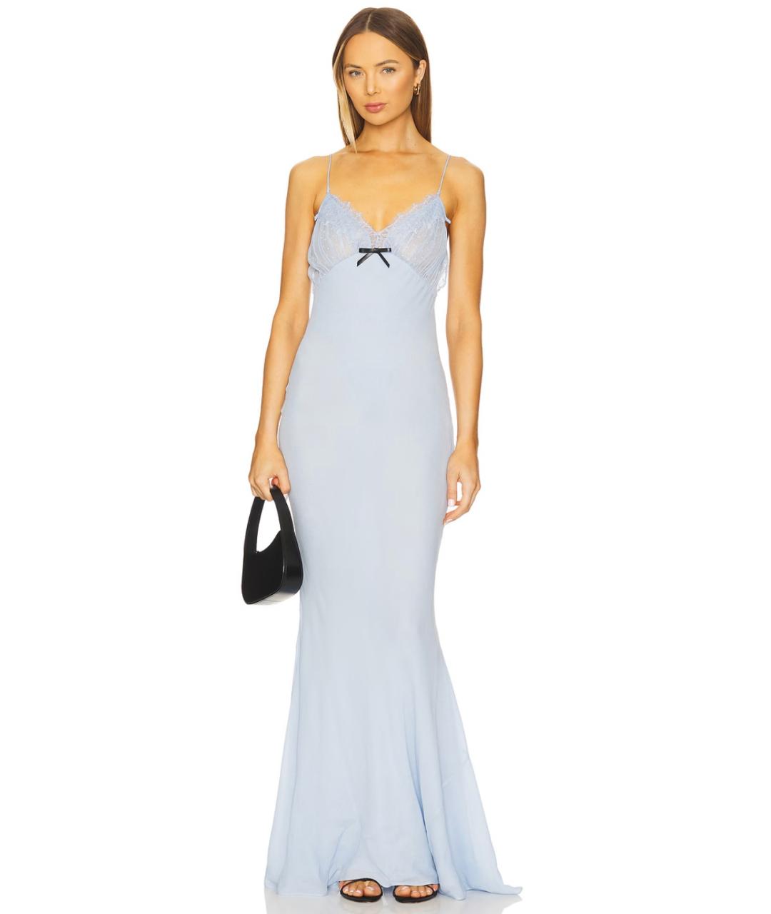 SELF-PORTRAIT Голубое вискозное коктейльное платье, фото 8