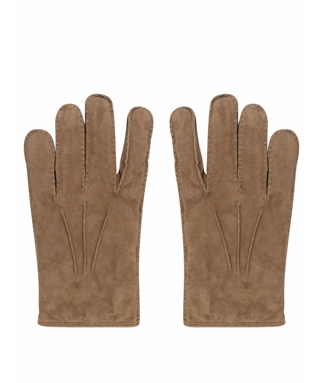 LARDINI Коричневые кожаные перчатки, фото 1
