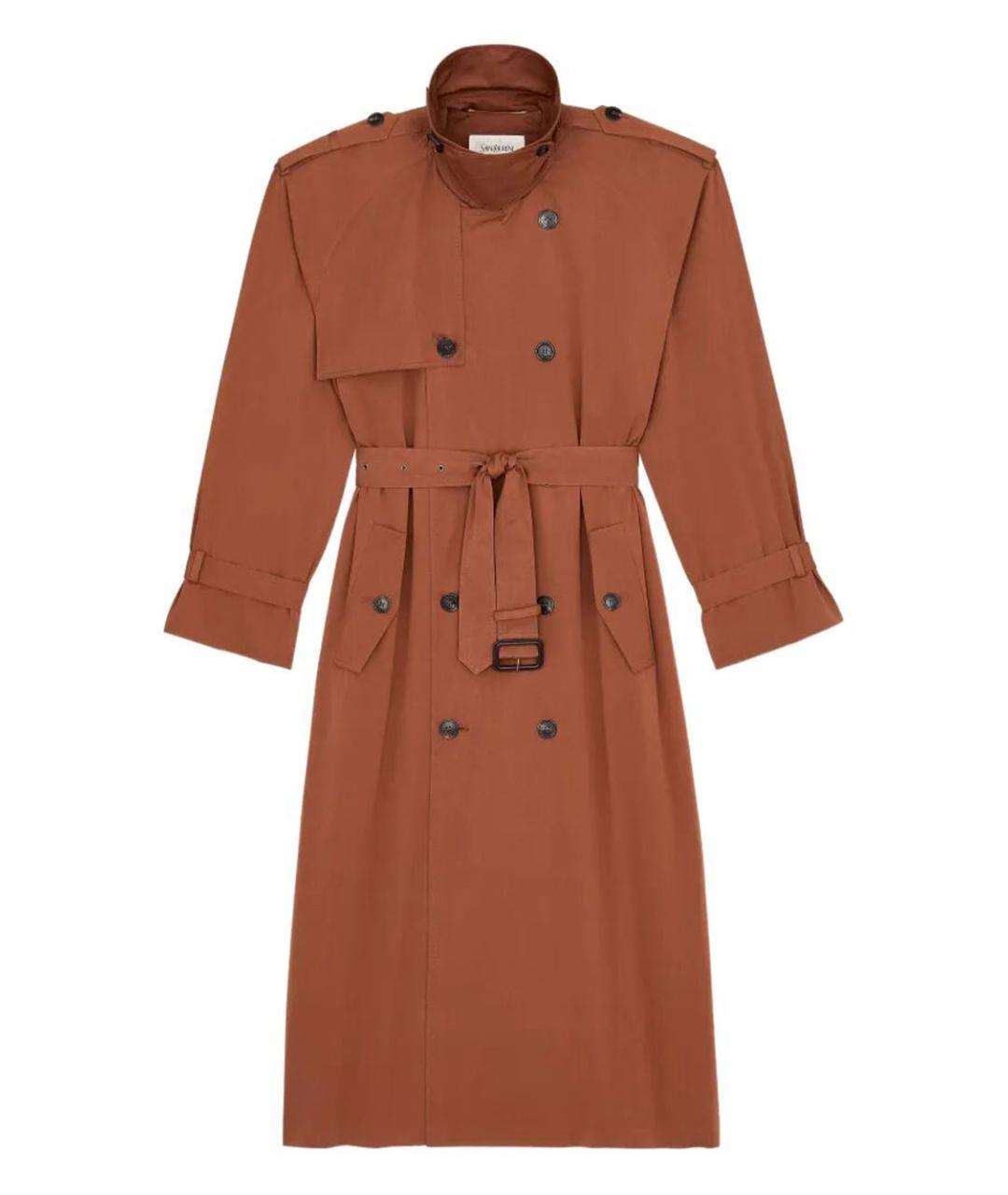 SAINT LAURENT Коричневый хлопковый тренч/плащ, фото 3