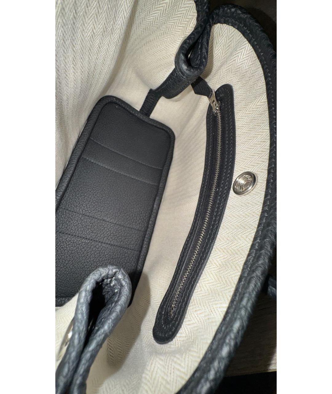 HERMES Черная кожаная сумка тоут, фото 7
