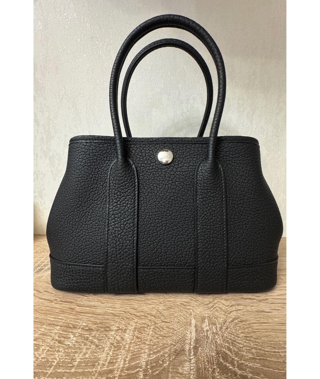 HERMES Черная кожаная сумка тоут, фото 9